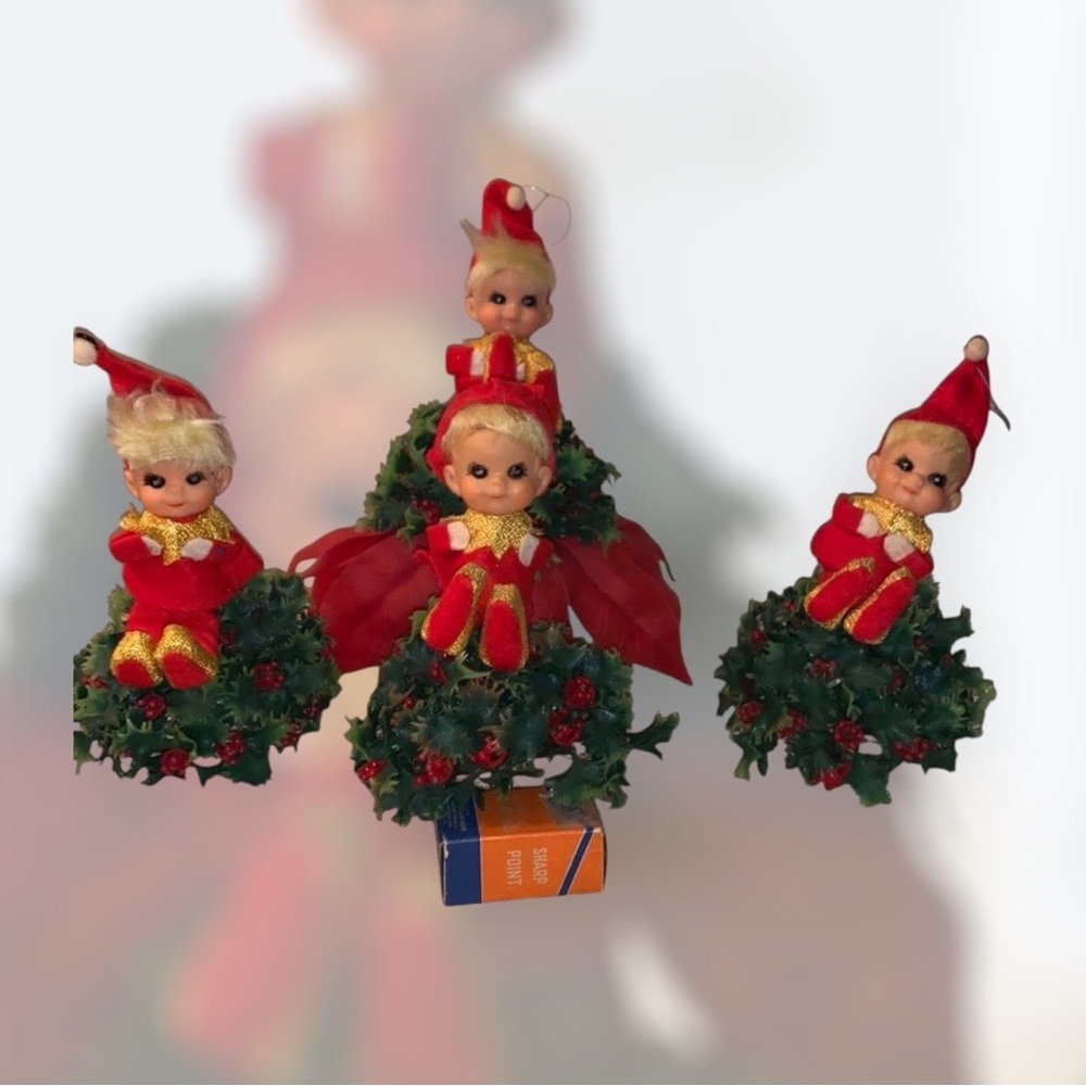 Vintage Christmas Elf Ornamentals you get All 4